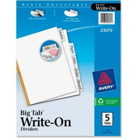 AVERY DENNISON Avery Big Tab Write-On Divider with Erasable Laminated Tab/5 Tabs, White/White 23075